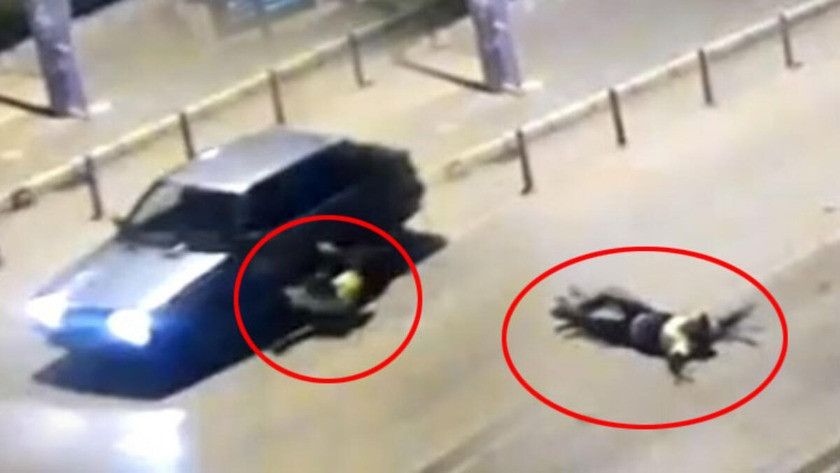 İzmir'de şoke eden anlar! Polisi aracın kaputunda sürükledi