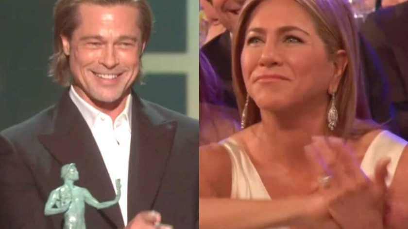 Jennifer Aniston ve eski eşi Brad Pitt, Sahne arkasında fena yakalandı