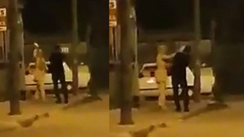 Hatay'da kadın sokak ortasında adamı dövdü