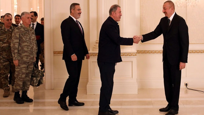 Çavuşoğlu ve Akar'dan, İlham Aliyev'e tebrik ziyareti