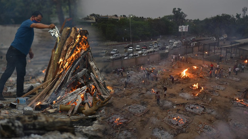 Hindistan’da koronadan ölenler toplu olarak boş arazilerde yakılıyor!