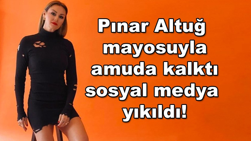 Pınar Altuğ kırmızı mayosuyla amuda kalktı, sosyal medya yıkıldı