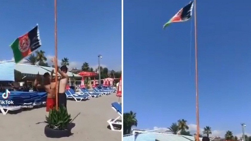 Alanya plajında Afgan bayrağını göndere çektiler