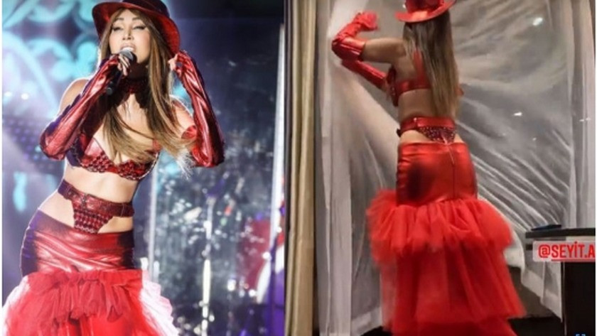 Hande Yener kırmızı iç çamaşırını andıran kostümüyle sosyal medyayı...