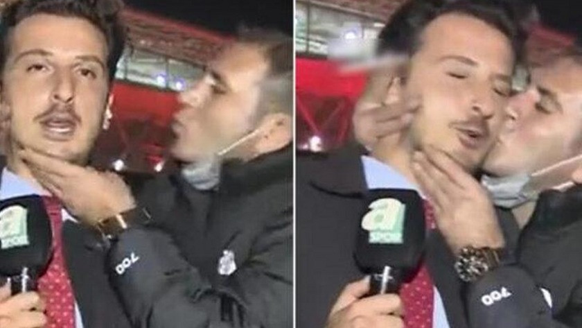 Galatasaray taraftarının öptüğü muhabir neye uğradığını şaşırdı