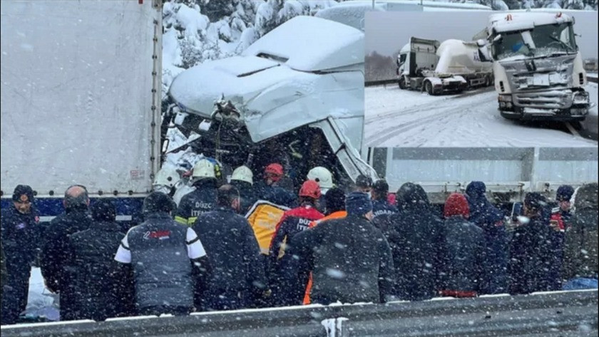 Bolu'da yoğun kar yağışı nedeniyle  TEM otoyolu trafiğe kapandı