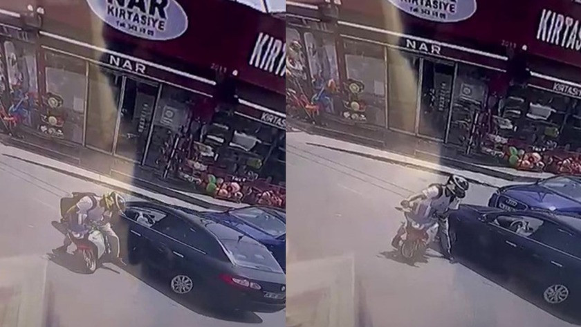 Otomobillere yol verdi ama motosikletliye çarpıp yoluna devam etti!