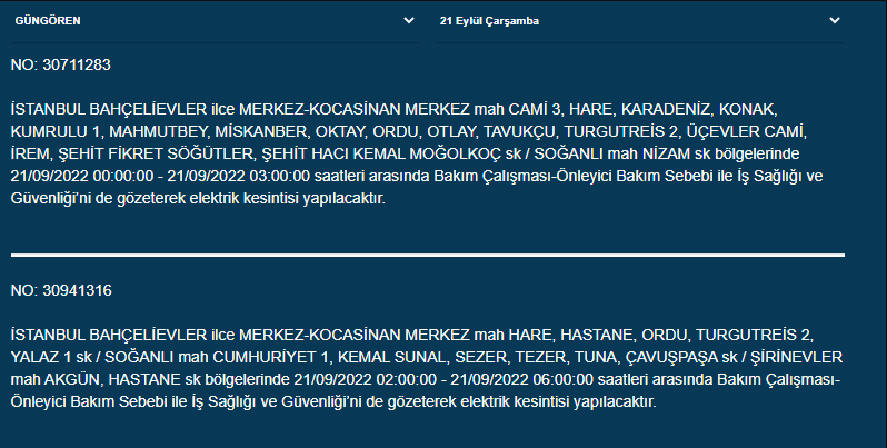 BEDAŞ açıkladı! 21 Eylül çarşamba İstanbul'un bu ilçelerinde elektrik kesintisi olacak - Sayfa 1
