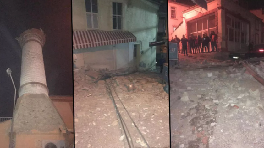İzmir'de artçılar sürüyor! Konak'ta caminin minaresi yıkıldı! İşte ilk görüntüler