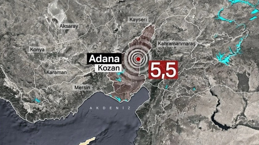 Adana Kozan'da 5,5 büyüklüğünde deprem meydana geldi.