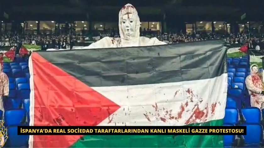 Real Sociedad taraftarlarından kanlı maskeli Gazze protestosu!