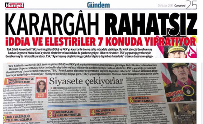 Hürriyet gazetesinin 'Karargah rahatsız' manşetine soruşturma!