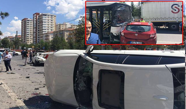 Kayseri'de freni patlayan halk otobüsü dehşet şaçtı video izle