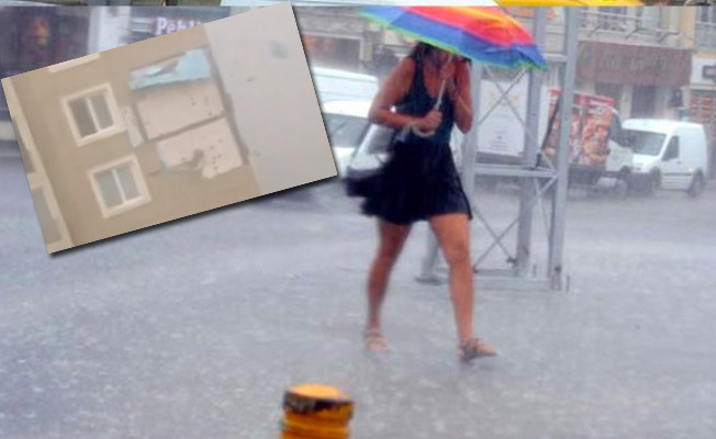 İstanbul'da şiddetli yağış hortuma dönüştü! Duvarlar söküldü video izle