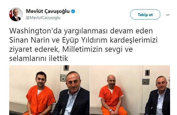 Bakan Çavuşoğlu ABD’de tutuklu bulunan Sinan Narin ve Eyüp Yıldırım’ı ziyaret etti