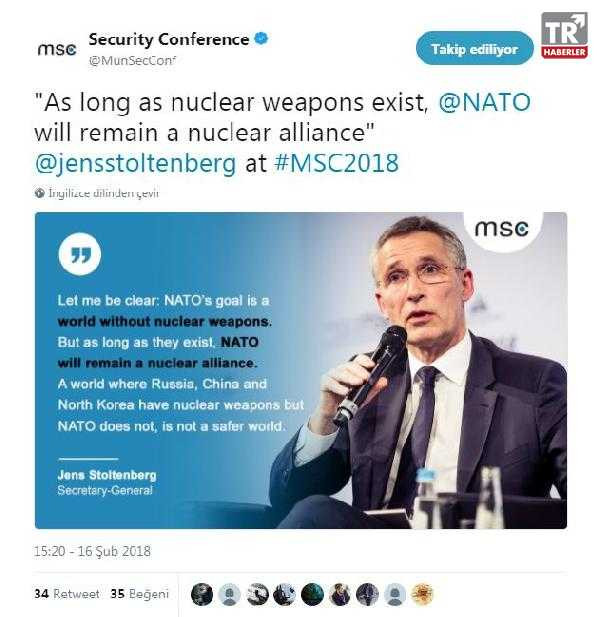 NATO/Stoltenberg: Nükleer silahlar varoldukça NATO’nun da nükleer silahı olacak
