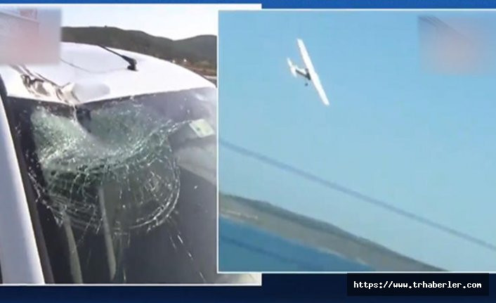 İzmir'de inanılmaz olay! Otomobile uçak çarptı - video izle