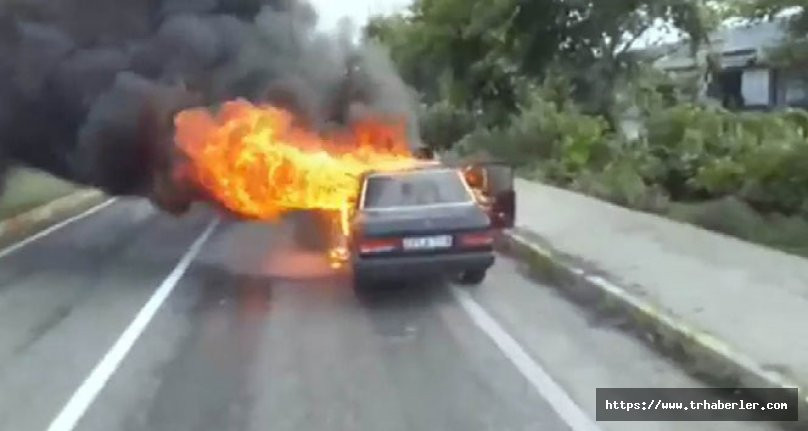 Seyir halindeki otomobil alev alev yandı! - video izle