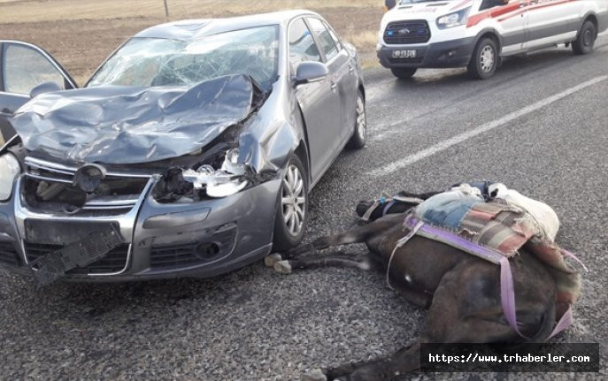 Kırşehir'de otomobil eşeğe çarptı! 3 kişi yaralandı