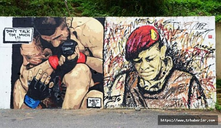 Türk çizer gündem oldu! Khabib'in grafitisi Ömer Halisdemir'in yanında!