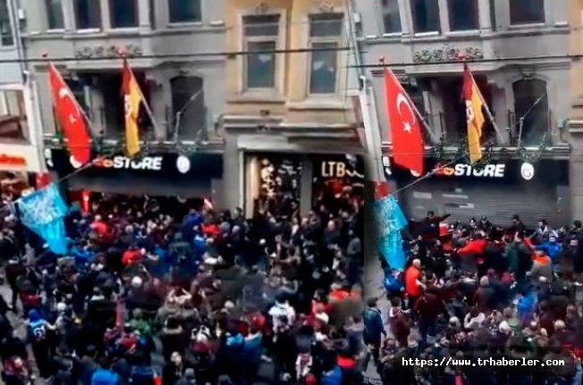 Bordo-mavili taraftarlar GS Store'a saldırdı - video izle