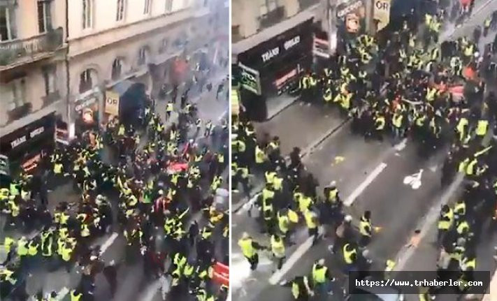Lyon’da sarı yelekliler birbiriyle çatıştı!