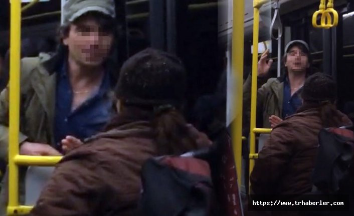 Halk otobüsünde gencin yaşlı kadına terbiyesizliği kamerada