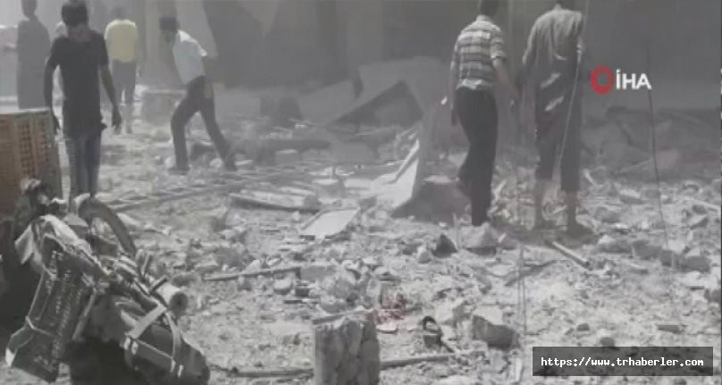 Esad rejimi İdlib'de pazar yerini bombaladı! video izle