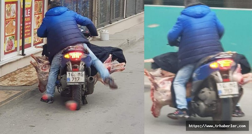Bursa'da akılalmaz olay! Etleri açık motosikletin üzerindeböyle taşıdı!