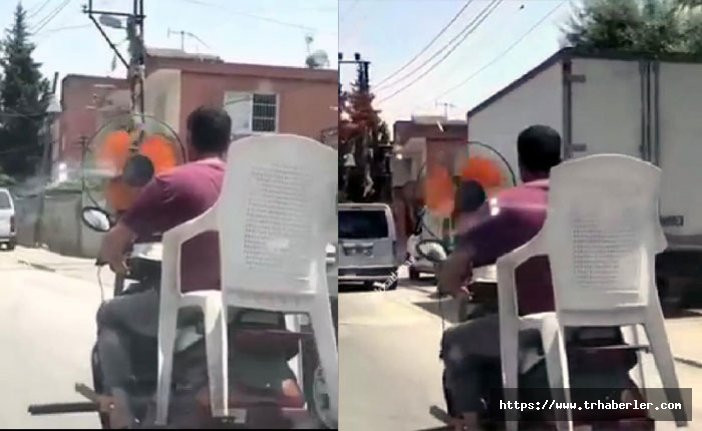 Sıcaktan bunalan Adanalı, motosikletin önüne pervane taktı! video izle