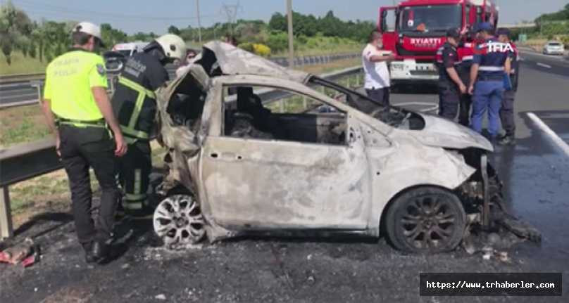 Tekirdağ'da feci kaza! Alev alarak yanan otomobildeki 5 kişi hayatını kaybetti!