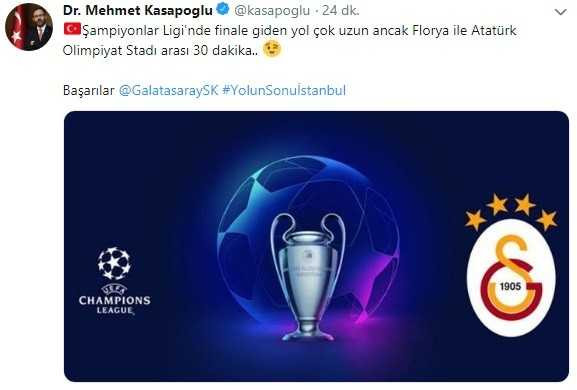 Bakan Kasapoğlu: "Başarılar Galatasaray, yolun sonu İstanbul"